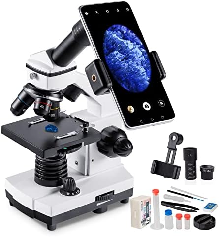 MAXLAPTER Microscope for Adults Kids Students 100-2000x Powerful Biological Educational Microscopes with Operation Accessories (10p), Slides Set (15p), Phone Adapter, Wire Shutter & Backpack