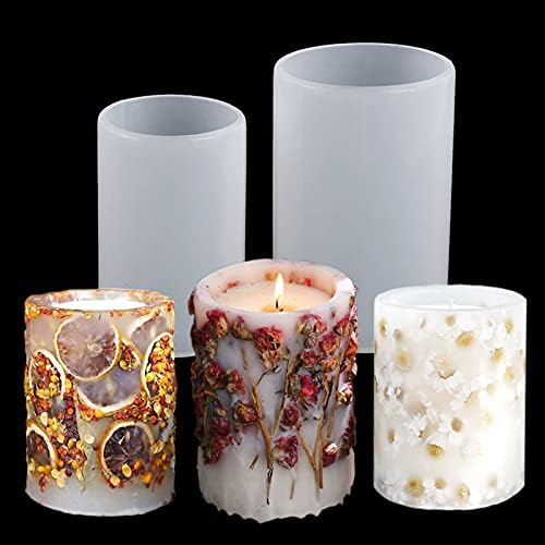 Pillar Candle Mould for Candle Making, Cylinder Silicone Candle Moulds - DIY Resin Casting Mold with 1Pcs Candle Wick Holder+10Pcs Candle Wick - for Making Wax Moulds (2Pcs)