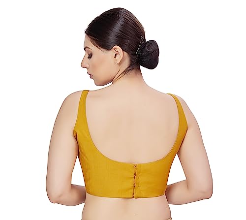 Image of Studio Shringaar Women's Polyester Sleeveless Satin Padded Saree Blouse