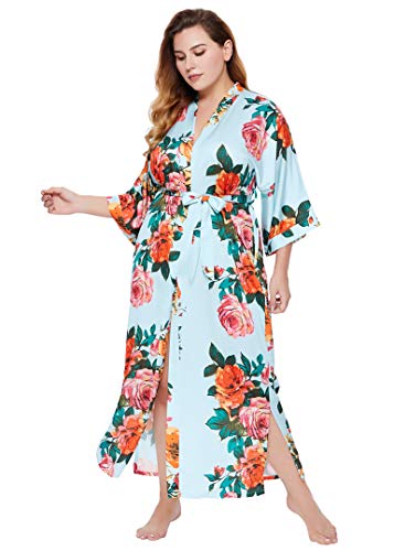 Image of BABEYOND Women's Kimono Robe Long Satin Silky Floral Lightweight Bridesmaid Wedding Bachelorette Party Robe