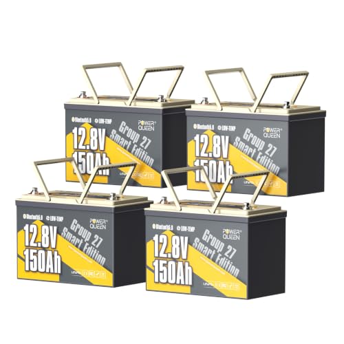 Image of Power Queen 12V 150Ah LiFePO4 Lithium Battery Bluetooth for Marine, RVs | Group 27,150A BMS, Up to 15000 Cycles, IP65 Waterproof, Low Temp Protection, 1920Wh for Trolling Motor, RV Motorhome, Solar