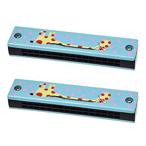 LAUDS Lot de 2 harmonicas en bois motif girafe 32 trous Bleu - Les Beatles, Paul McCartney, John Lennon, RIngo Starr, George Harrison LAUDS Lot de 2 harmonicas en bois motif girafe 32 trous Bleu
