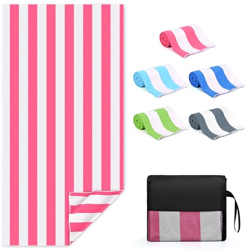Zusentee Toalla de Playa Grande, Microfibra Algodón, Rosa, 180x90 cm, Resistente a la Arena, Secado Rápido, Ligera, Para Playa, Yoga, Natación, Deporte