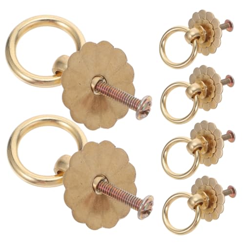 HOUDERCO 6個 真鍮製花型キャビネットノブ アンティーク調の装飾的な家具取っ手 耐久性のあるキッチン バスルーム ドレッサー用引き出しプル