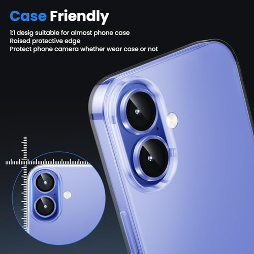 Image of CLITZ for iphone 16 /16 Plus camera lens protector Tempered Glass Aluminum Alloy Ring with Camera Cover (Blue)