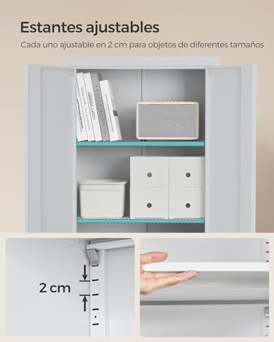 SONGMICS Armario de Garaje de 5 Estantes con 2 Puertas, Armario de Oficina, 40 x 60 x 180 cm, 1 Cerradura, Estantes Ajustables, Gabinete de Metal, Gris Mate OMC014G01 - imagen 5