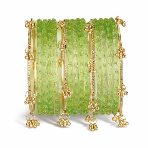 Image of Shining Diva Fashion 16 Pcs Trendy Stylish Glass & Kashmiri Ghungroo Bangles Set for Women & Girls | Traditional Festive Wedding Party Jewellery