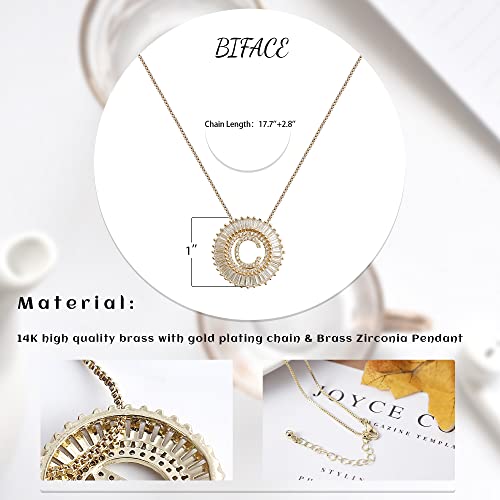 Biface Gold Initial Necklaces For Women Jewelry For Women 14K Gold Plated Letter Necklace For Women Girls Necklaces Jewelry Valentine's Day Gifts Square Zirconia Round Necklace C #TOP3