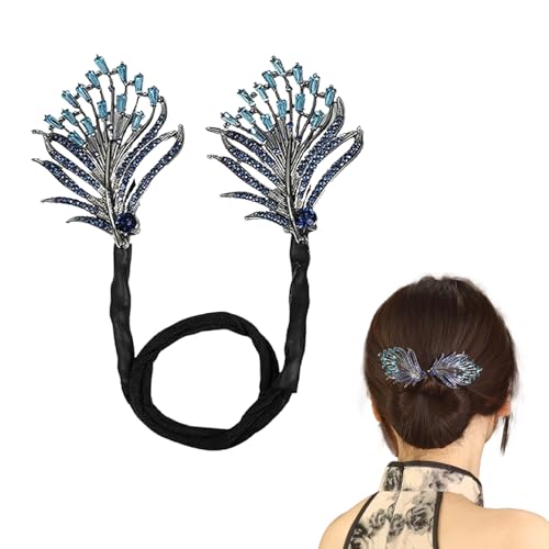 Accesorios para el Pelo para el Cabello con Flores de Diamantes de Imitación, Horquillas Moño con Giro Francés, Accesorios para Accesorios pelo Mujer, Adecuado para Cabello Medio a Largo(Azul)