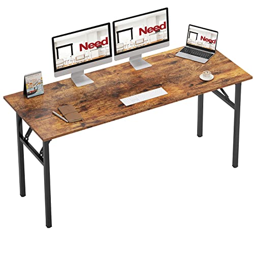 Image of Need Office Computer Desk 62 Inch Sturdy Folding Laptop Table Retro