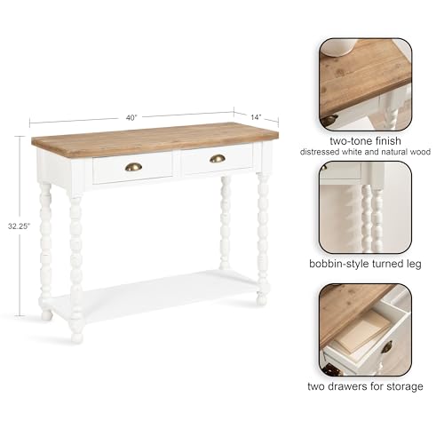 Kate and Laurel Rutledge Coastal Wooden Console Table with Shelf; 40 x 14 x 33; Hazelnut and White; Traditional Wood Entryway Table with Drawers and Decorative Turned Legs for Entry Storage Options by Kate and Laurel - Image 2
