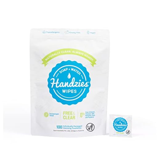 Handzies Natural Soap and Water Hand Wipes, Free and Clear, Individually Packaged Singles (100)