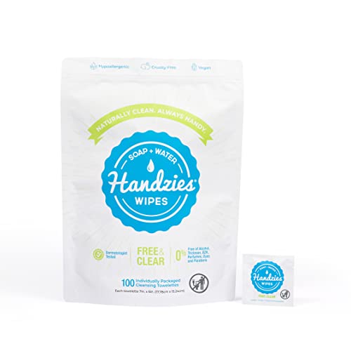 Handzies Natural Soap and Water Hand Wipes Free and Clear Individually Packaged Singles (100)