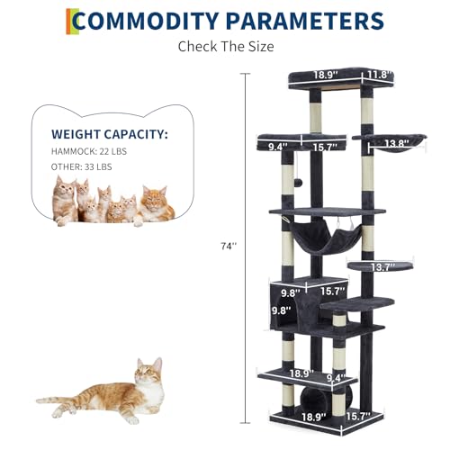 Árbol para gatos grande con rascadores y hamaca miniatura 6