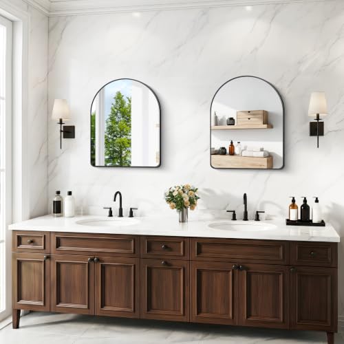 Image of BONEWEI Arched Wall Mirror,30x36 inch Black Arched Mirror Bathroom,Vanity Mirror for Over Sink Metal Frame,Tempered Glass Arch Mirrors for Bedroom,Entryway,Living Room,Home Decor Shatter-Proof