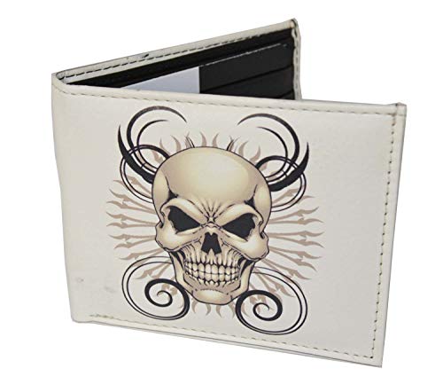 Leatherboss Printed Skull Theme Bifold Credit Card Cash Holder Wallet with Gift box for men