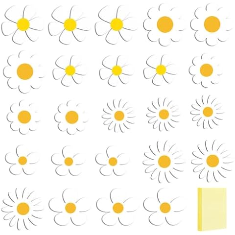 Refrigerator Magnets,Car Magnet Decorations Magnetic Flower Decals, 60s Multi-Color Flower Cutout Magnet for Car Home Wall Whiteboard Refrigerator + 100 Sheets/Pad Self-Stick Note Pads Cover