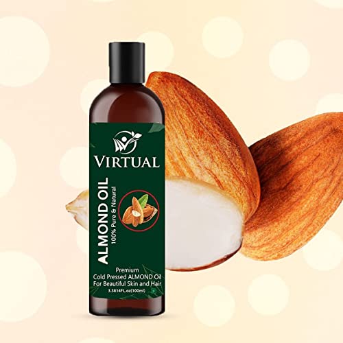 Image of VIRTUAL 100% Pure Almond Hair Oil For Hair, Skin Care, Moisturising Dry Skin Cold Pressed Oil With No Mineral (100ml)