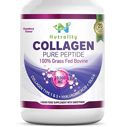 Nutrality Grass Fed Bovine Collagen Peptides Supplement, 500 mL Sugar Free, Hydrolysed Liquid Proteins Hyaluronic Acid & Silica, 10000mg Type 1 & 3, Fruit Juice Flavour (1 Bottle)