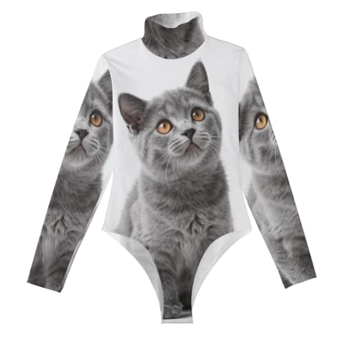 Camiseta gris de manga larga para mujer y top de cuello alto estilo británico