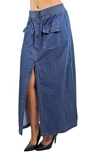 Women's Juniors Long Maxi Light Stretch Denim Skirt in Blue Size M