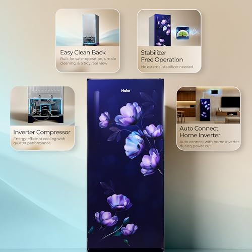 Image of Haier 190 L 5 Star Direct Cool Inverter Single Door Refrigerator with Fast Ice Making, Easy Clean Back, Large Vegetable Box (HED-205TMIBA-N, Marine Ivy, Base Stand Drawer, 2026 Model)