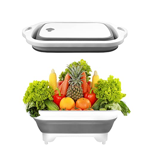 Semsoiio 1Pcs Collapsible Cutting Board,Collapsible Sink/Foldable Dish,Foldable Dishes Space Saving - Multifunctional Kitchen Vegetable Washing Basket Silicone Dish Tub For Bbq/Camping (Grey) #TOP1