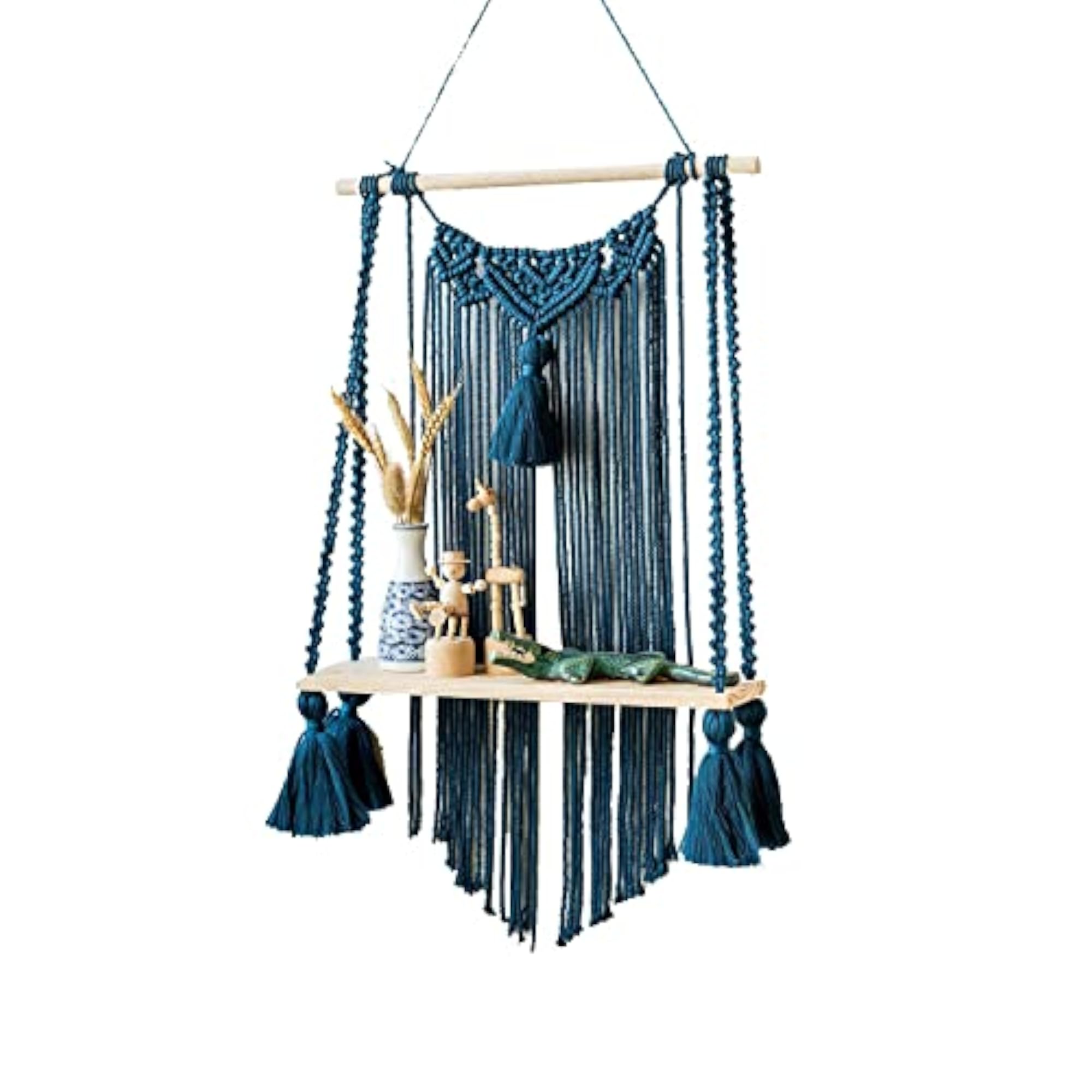 Boho Decorative Macrame Wall Hanging Shelf for Books and Planters