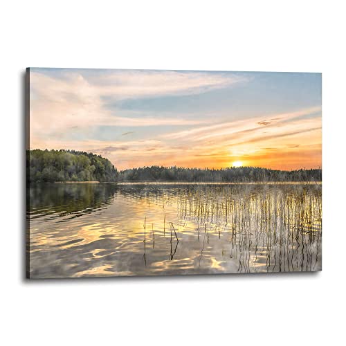 Inparadiso Lake Canvas Wall Art Picture, Nature Sunset Print, 36x24 Inch