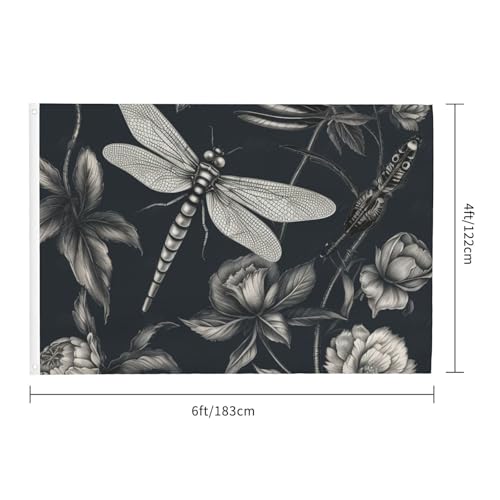 Drapeau de maison double face anti-décoloration motif fleurs noires et libellules - 2