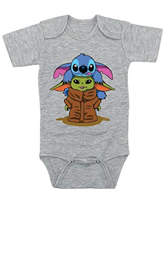 Image of TeeNow - Fast Friends! Yo-Stitch Inspired (Multiple-Designs) - Baby Infant/Bodysuit - Boy/Girl (6-12 Months, Grey Yo-Stitch Piggyback)
