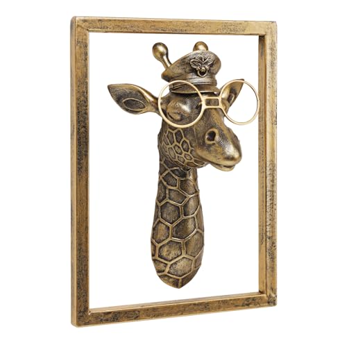 JJALIGHTS Animal Heads Wall Decor Resin Animals Sculptures Head Wall Hanging Decoration Imitation Copper vintage Wall Sculpture for Living Room Bedroom Office(Giraffe,Includes Metal Frame)