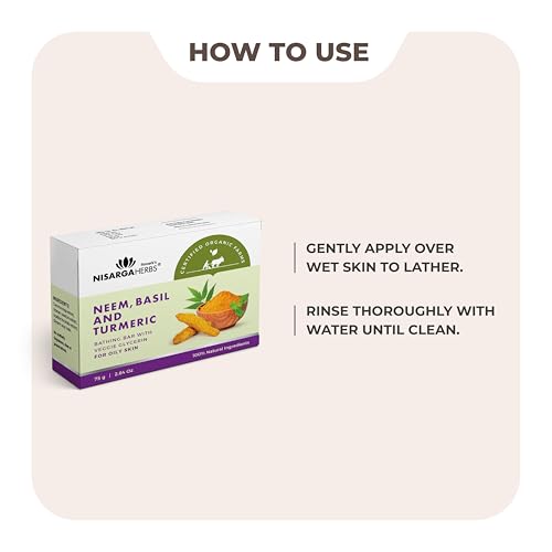 Image of SONARK'S NISARGA HERBS Neem, Basil & Turmeric Ayurvedic Bath Soap (Pack of 3, 75g Each) - Natural Oil Control & Skin Clarifying Formula - Gentle Daily Cleanser for Clear, Glowing & Fresh Skin