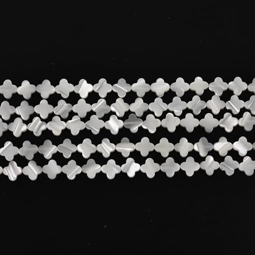 Image of HAAMIIQII Natural White Mother of Pearl Shell Beads 8mm Clover Shape Semi Precious Stone Loose Gemstone Beads for Jewelry Making Strand 15 Inch (45-47pcs)