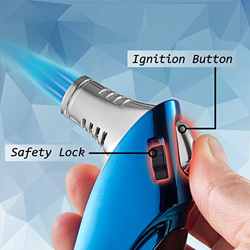 Zoocura Cobalt Blue Butane Torch Lighter Refillable Triple Jet Flame Butane Torch Lighter Windproof Gas Butane Lighter For Camping Grill (Gas Not Included) #TOP3