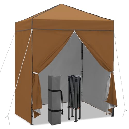 INTER HUT 6x4 Pop Up Canopy Tent, Easy Up Canopy, 4 Sidewalls, Khaki