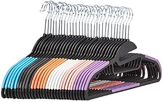 Amazon Basics Non-Slip Heavy Duty Plastic Hanger with Rubber and Horizontal Bar, White (30-Pack)