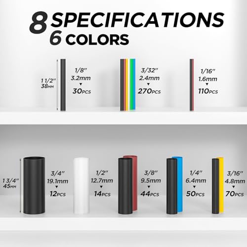 5:1 Heat Shrink Tubing Kit 600 PCS, Industry-Leading 5:1 Ratio Adhesive Lined, Marine Grade Dual Wall, Waterproof Electrical Wire Sleeving Tube, Tube Wrap Assortment Kit for DIY, 8 Sizes 6 Colors