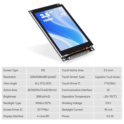 Image of 1PCS LCD Display 3.5 Inch 320x480 TN Capacitive Touch Screen Esp32 Display Module SPI Serial ST7796S Driver for Ar duino R3 /Mega2560 (Black)