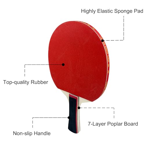 Diompirux Premium Tischtennis Schläger Set mit 2 Tischtennisschlägern, 3 Tischtennisbälle und Tragetasche, Ideal für 2 Spieler… – Ansicht 6