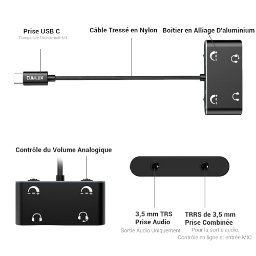 Séparateur audio Type C double jack pour écouteurs de PC portable et Android - 6