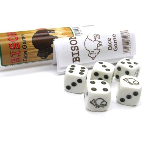 Bison Dice Game White Opaque Dice with Black Pips D6 16mm (5/8in) Koplow Games