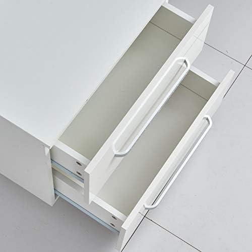 Huisenuk Bedroom 2 Drawers Beside Table with Handle LED Nightstand High Gloss, Modern Wooden Small Living Room Sofa End Side Table Corner Storage Cabinet for Small Space (White)