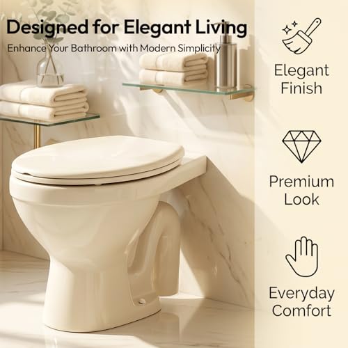 Image of Elegant Casa Polypropylene Soft Close Toilet Seat Cover Round | Western Commode Lid for Bathroom & Toilet | Stable Hinges, Anti-Slip, Durable Hygienic Seat | Off-White Ivory | Easy Installation 1 Set