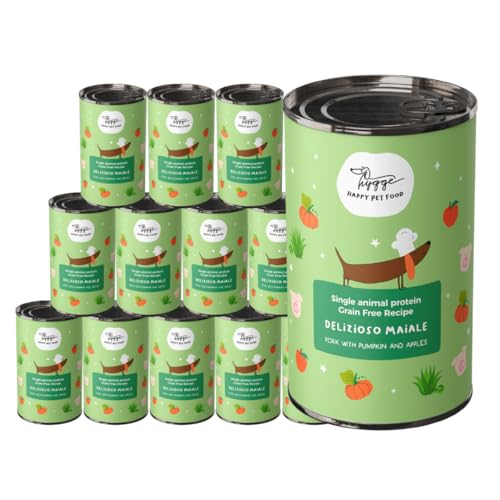 Hygge Dog Cibo Umido per Cani Monoproteico al Maiale | Con Patate e Finocchietto | Cibo Per Cane Adulto | Senza Cereali, Ideale per Dogs Sensibili | Prodotto in Italia | 12 x 400g