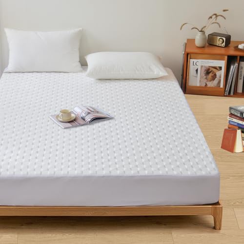 La Mejor Lista de Protector de colchon matrimonial los 5 mejores. 48 NANWEI Protector de colchón Impermeable, Diseño Minimalista Moderno a Cuadros, Cobertor para colchón Acolchado Hipoalergénico y Ultrasuave (Blanco, Matrimonial)