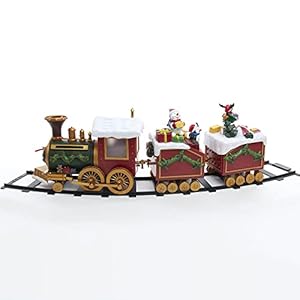 Kurt S. Adler Battery-Operated Light Up Musical Santa Train, 3 Set Table Piece, 19.7-Inch, Multi-Color