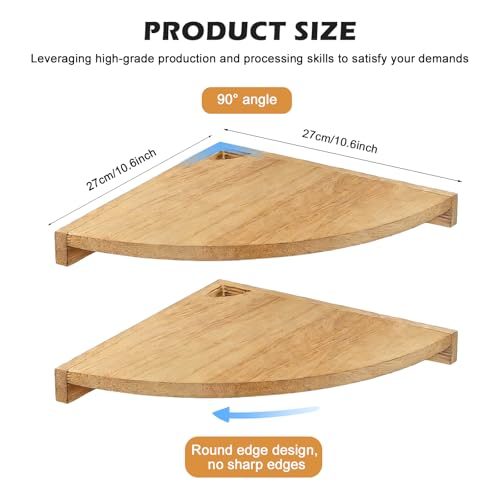 BYZESTY Eckregal Hängend 2er Set, 27,5 cm Eckregal Holz, Wandregal Eiche Massiv, Wandregal Holz für Ecke, Eck Wandregal für Wohnzimmer Küche Schlafzimmer