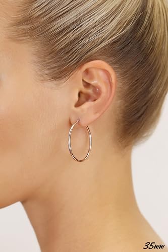 Image of 14K Rose Gold Classic Shiny Polished Round Hoop Earrings, 2mm tube