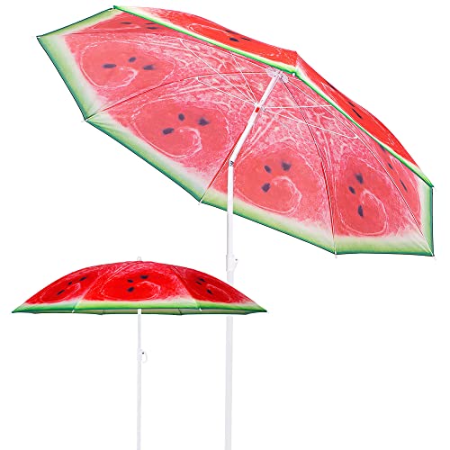 SPRINGOS Sonnenschirm Strandschirm Durchmesser 160 cm Gartenschirm Wassermelone Kippfunktion Klappbar inkl. Schutzhülle Höhenverstellbar Sonnenschutz